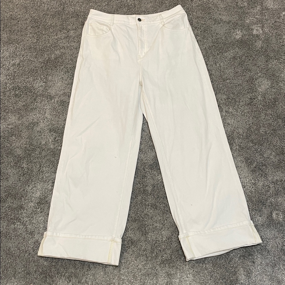 EC Halara Flex White Denim Pants with Rolled Cuff - Size Large
